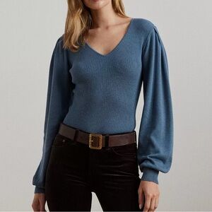 Lauren Ralph Lauren Black Label Women's Blouson Sleeve Sweater Knit Ribbed XXL